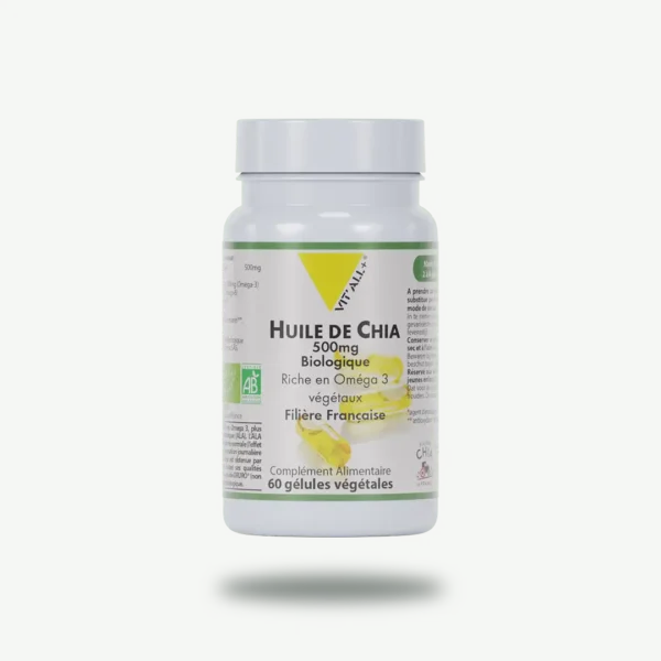 HUILE DE CHIA BIOLOGIQUE* 500mg - Riche en Omega 3 végétaux - Filière Française VIT'ALL+